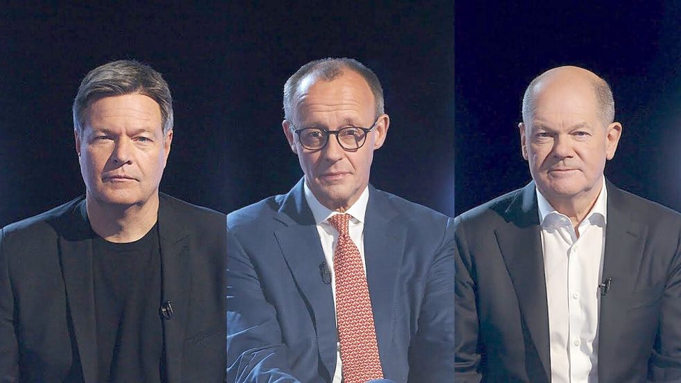 Joko und Klaas haben den drei Kanzlerkandidaten Robert Habeck (von links), Friedrich Merz und Olaf Scholz ihre gewonnenen 15 Minuten Sendezeit geschenkt. Foto: Youtube/Joko und Klaas