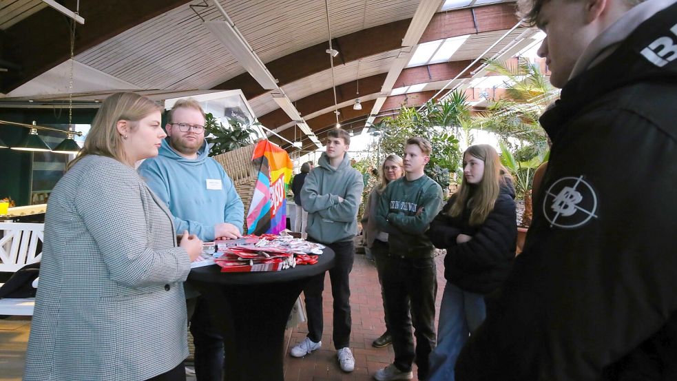 Saskia Lamberti (von links) und Hannes Langer waren für die Jungsozialen dabei – der Jugendorganisation der SPD. Foto: Böning