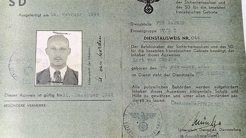 Mit diesem gefälschten SD-Dienstausweis reiste Max Windmüller unter dem Namen Aart van Norden kreuz und quer durch das besetzte Frankreich. Foto: privat