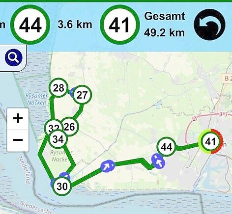 Die Tour von Emden nach Campen. Foto: Screenshot von Fietsknoop-App