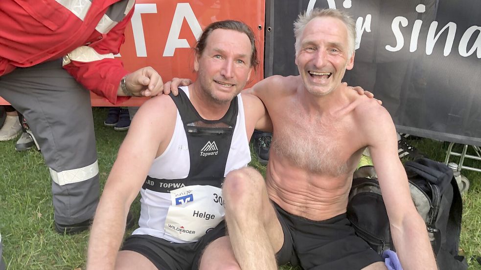 Helge Plavenieks (links) traf am vergangenen Freitag auf Gut Stikelkamp auch auf seinen Laufkumpanen Peter Steinke. Foto: privat