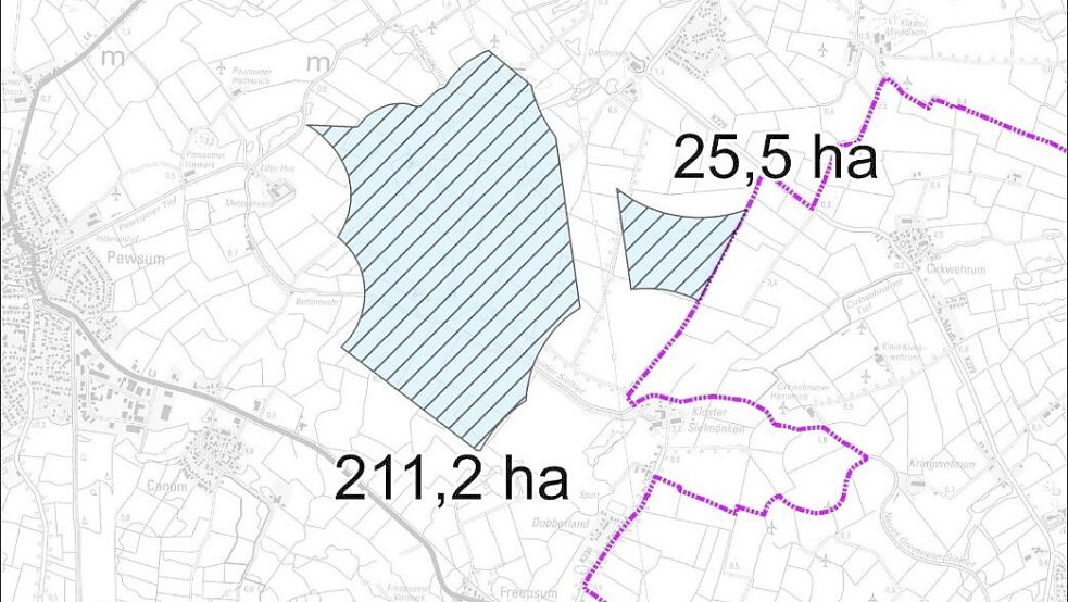 In der Gemeinde Krummhörn wurden 236,7 weitere Hektar für Windenergie ausgewiesen. Grafik: Gemeinde Krummhörn / Thalen Consult