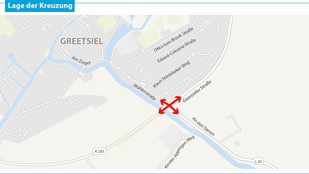 Die Kreuzung befindet sich in der Nähe der Roten Mühle, gleich neben dem Wohnmobilstellplatz. Grafik: Kirsten Schüür
