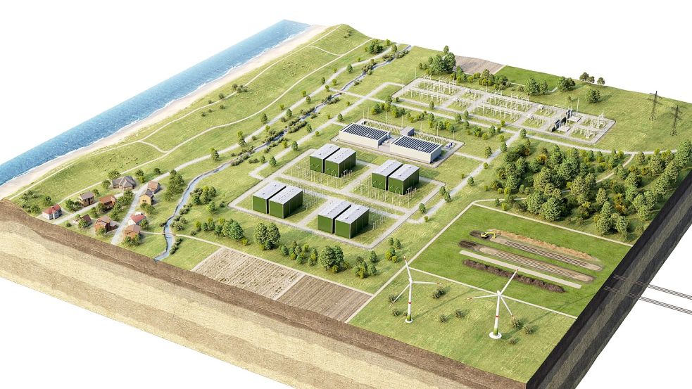 So oder so ähnlich könnte die Anlage aussehen, sollte sie in Nortmoor gebaut werden. Illustration: Tennet/Archiv