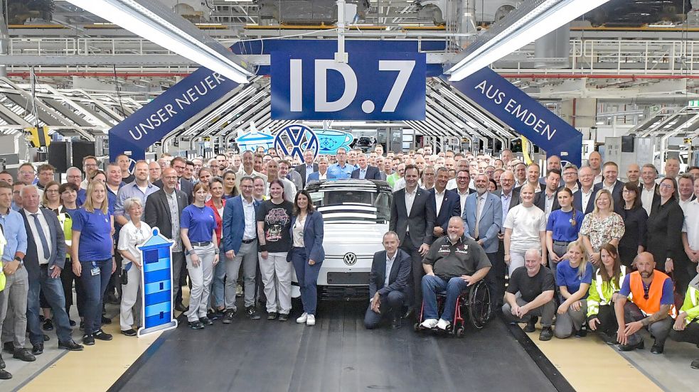 21. August 2023: Start der ID.7-Produktion in Emden. Die Limousine wird ausschließlich im ostfriesischen VW-Werk montiert – für den gesamten europäischen Markt. Foto: Ortgies