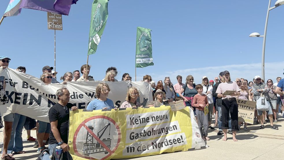 Bereits Mitte Juli gab es eine große Demonstration auf Borkum gegen das Gasprojekt. Foto: Pia Pentzlin/Archiv