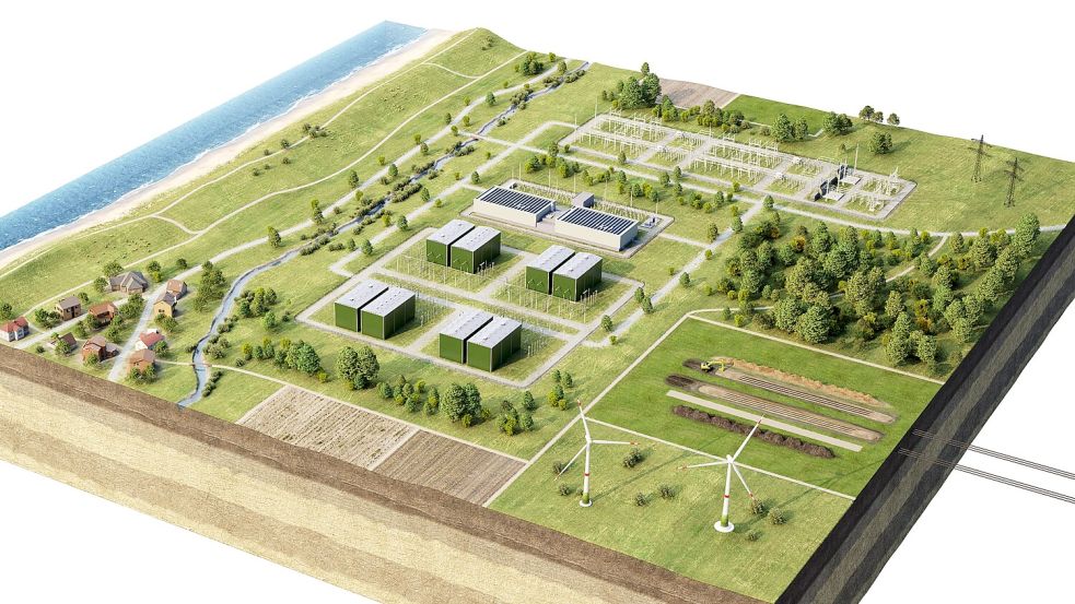 So oder so ähnlich könnte die Anlage aussehen, sollte sie in Nortmoor gebaut werden. Illustration: Tennet/Archiv
