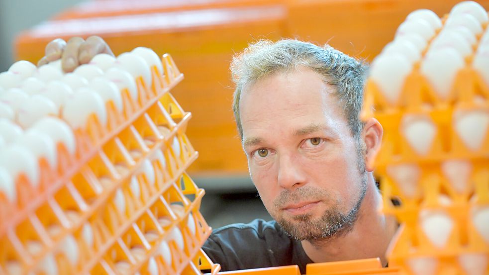 Alexander Beimel aus Nortmoor verkauft Bio-Hühnereier. Foto: Klaus Ortgies