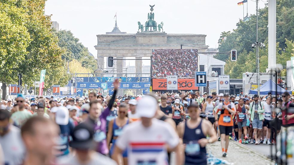 Die Läufer des diesjährigen Berlin-Marathons hatten unter den hohen Temperaturen zu kämpfen. Foto: Andreas Gora/dpa