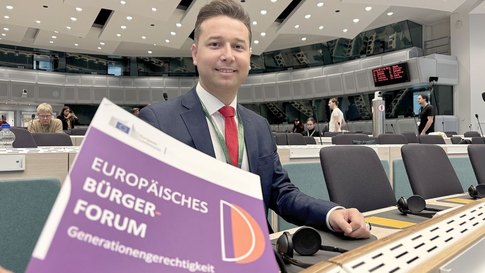 Mirways Saberi nahm in Brüssel am Bürgerforum zum Thema Generationengerechtigkeit teil. Foto: Jonas Bothe