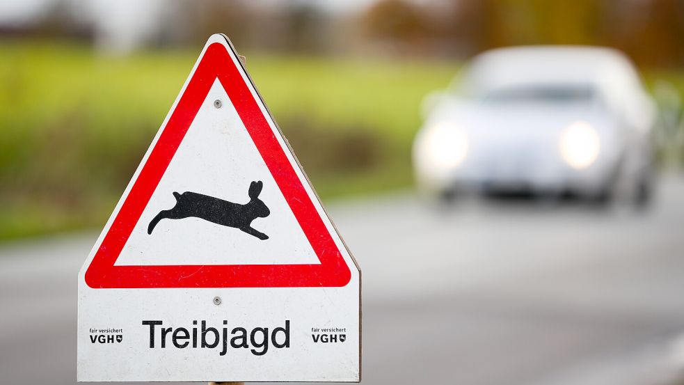 Ein Straßenschild weist auf eine Treibjagd hin. Foto: Friso Gentsch/dpa