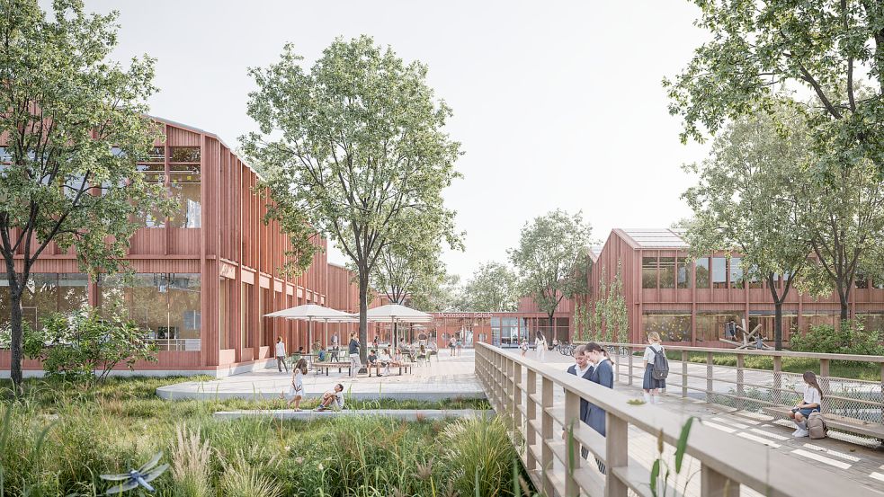 Es wird das teuerste Schulprojekt, das Osnabrück als Einzelinvestition je gebaut hat: In Schinkel-Ost erhalten die Anne-Frank-Schule und die Montessori-Schule neue Gebäude. Foto: Moka Studio/gmp-Architekten