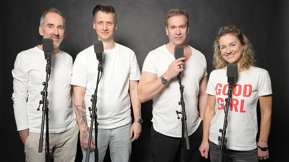 Die Stimmen von TKKG: Sascha Draeger (von links), Tobias Diakow, Manou Lubowski und Rhea Harder-Vennewald. Foto: Linh Nguyen