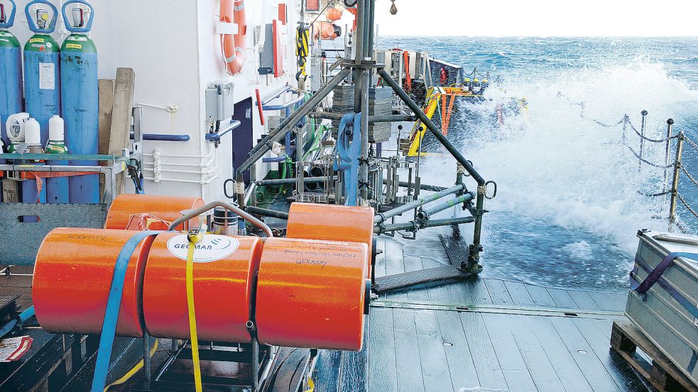 Im Herbst 2017 untersuchte das Forschungsschiff "Poseidon" im Rahmen eines CCS-Projekts Gasaustritte vor Norwegen in der nördlichen Nordsee. Stürmisches Wetter erschwerte die Arbeit. Peter Linke/Geomar