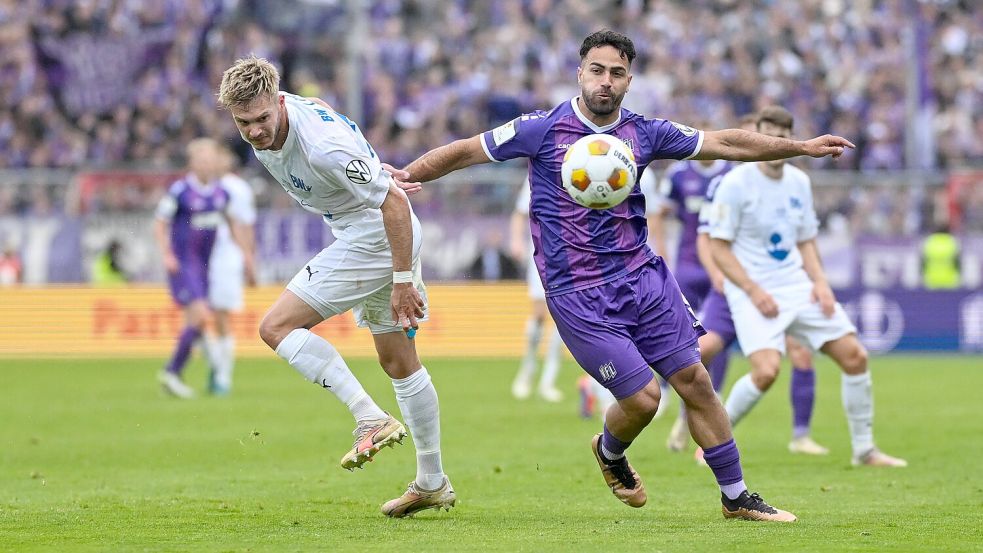Wird nicht mehr für den VfL Osnabrück auflaufen: Nikky Goguadze (in lila). Foto: IMAGO/osnapix /Michael Titgemeyer