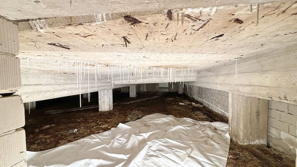 Das Becken des Wiesmoorer Hallenbades ist so porös, dass sich wasserführende Risse gebildet haben und der Beton an vielen Stellen bereits zerbröselt – eine Sanierung ist kaum noch möglich. Foto: Nicole Böning