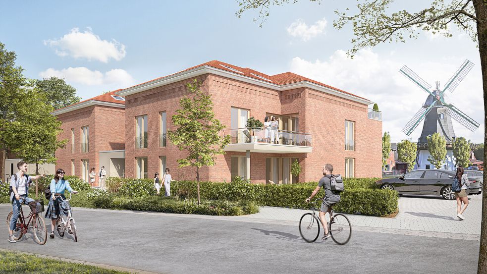 Es soll sich ins Ortsbild einfügen: das erste Mehrparteienhaus af der Japaninsel. Visualisierung: Bauträger