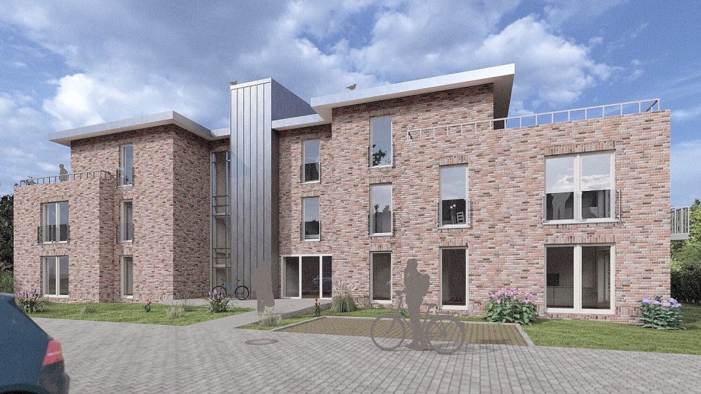 So sollen die beiden neuen Mehrfamilienhäuser in Greetsiel nach der Fertigstellung aussehen. Grafik: Geiken Architekten