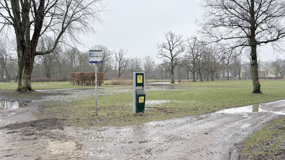Wenig einladend: Die Wege an der Schwanenteichanlage in Emden waren nach dem Schneefall im Februar völlig durchnässt. Foto: Stephanie Schuurman/Archiv