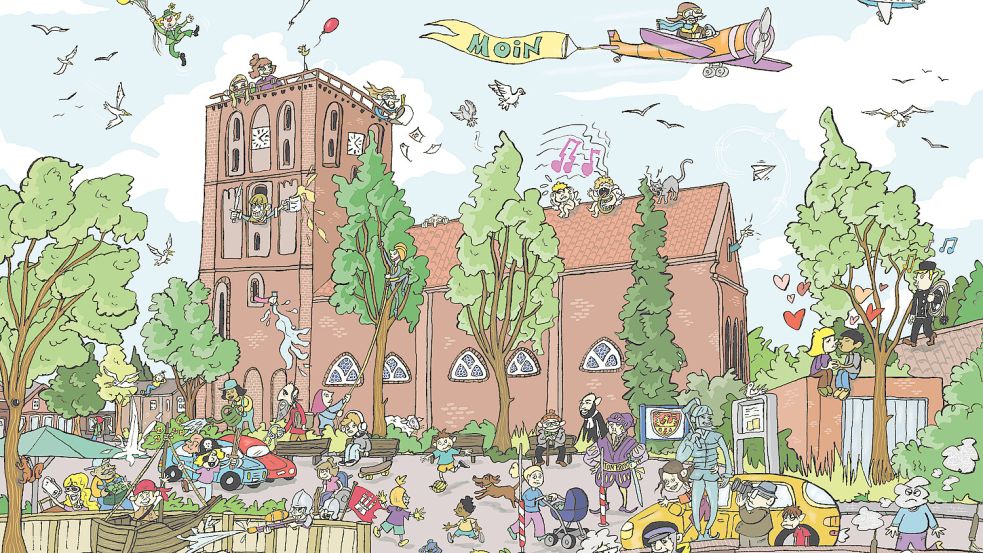 Doppelseite aus dem Ostfriesland-Wimmelbuch. Bild: Ellert und Richter