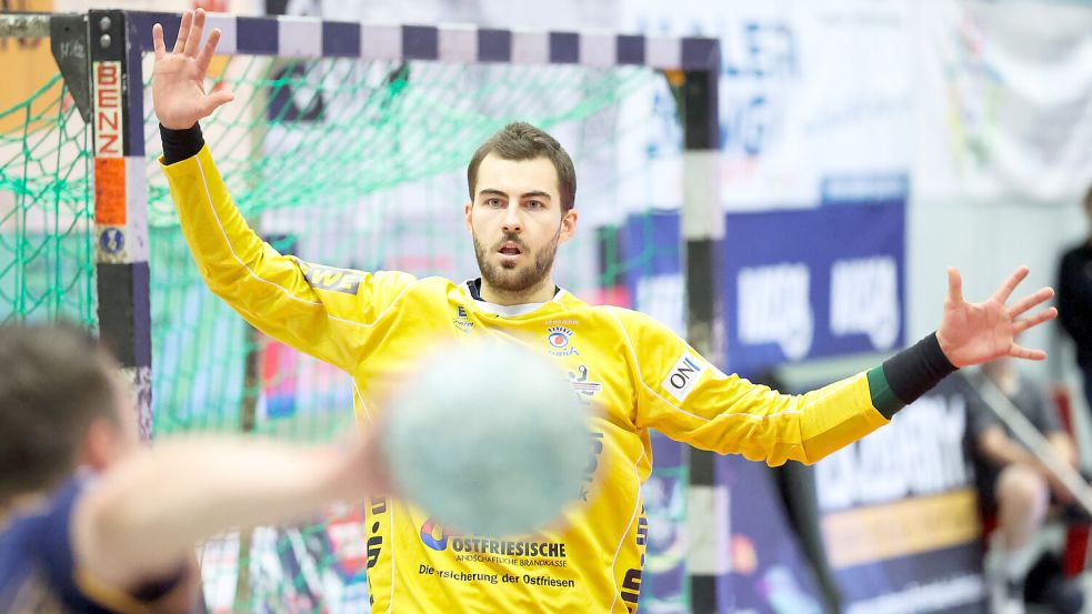 Aurichs Torwart Pal Merkovski war der beste Spieler des Spiels. Foto: Jens Doden, Emden