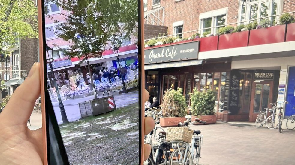 Beim Grand Café in Emden sind am Sonntagvormittag zwei Gruppen von Fußballfans aneinandergeraten. Der Grund: Kickers Emden spielte am Nachmittag gegen den VfB Oldenburg. Es gibt eine Rivalität. Foto: Mona Hanssen