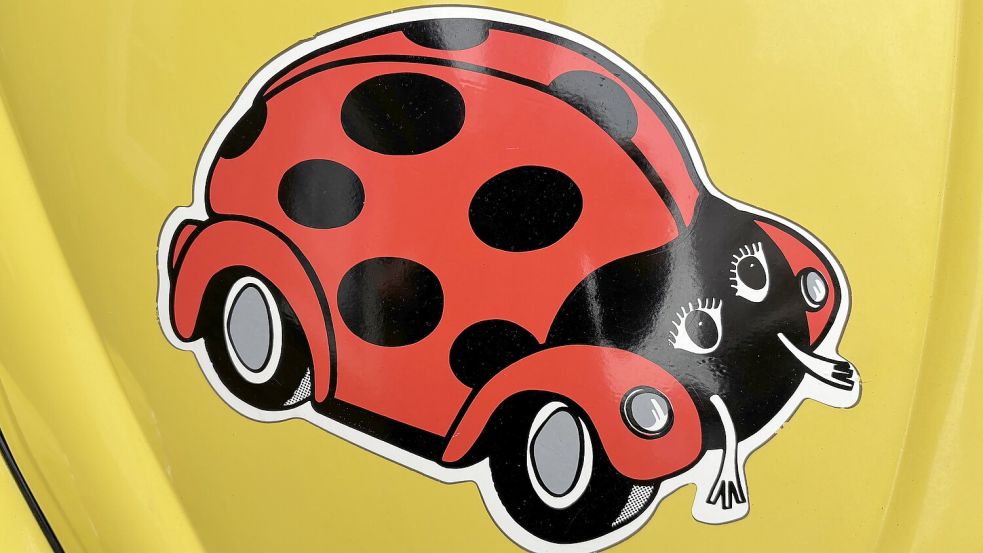 Diesen Käfer auf dem Käfer hat Gerd-Anton Willms irgendwann angeklebt. Für die Familie gehört er wie das Rallyegelb irgendwie zum Auto. Foto: Susanne Ullrich
