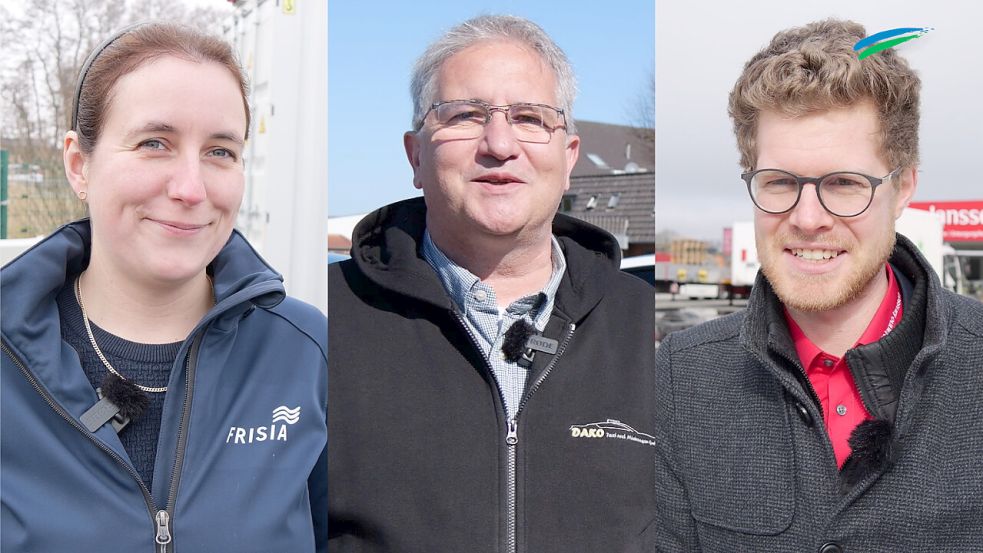 Maraike Pommer von der Reederei Norden-Frisia, Dan Koltermann von Dako Taxi in Wittmund und Nanno Janssen jr. von der gleichnamigen Spedition in Nüttermoor (v.l.n.r.). Foto: Fäustel