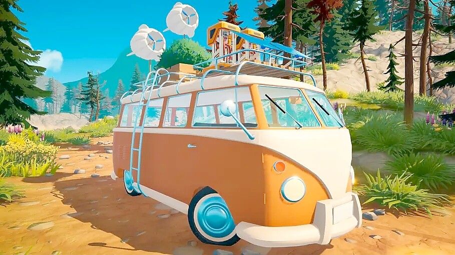 Mit dem virtuellen Campingbus geht es auf Entdeckungstour: Ein Bild aus dem Videospiel „Outbound“.Foto: Square Glade Games