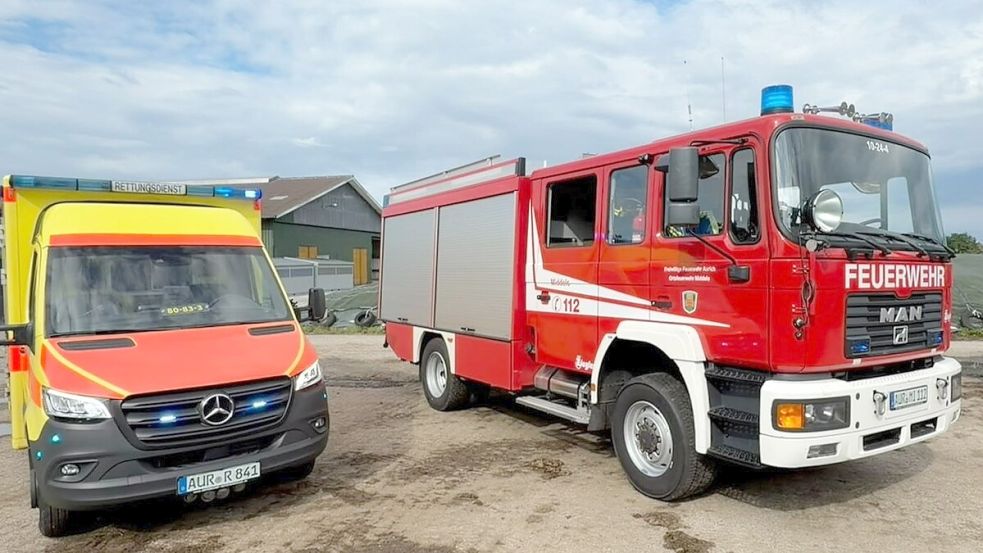 Rettungsdienst und Feuerwehr kamen nach einem Arbeitsunfall in Spekendorf zur Hilfe. Foto: Simon Rieks/Feuerwehr Middels