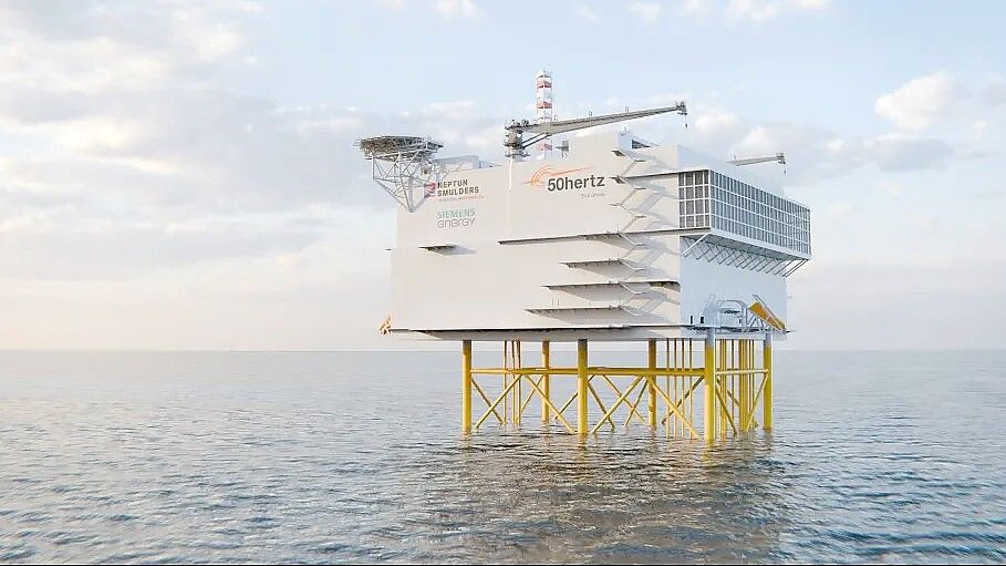 So soll die Offshore-Konverteranlage von Neptun Smulders und Siemens Energy aussehen. Allein der obere Teil ist etwa 100 Meter lang, 80 Meter hoch und 40 Meter breit. Foto: 50Hertz