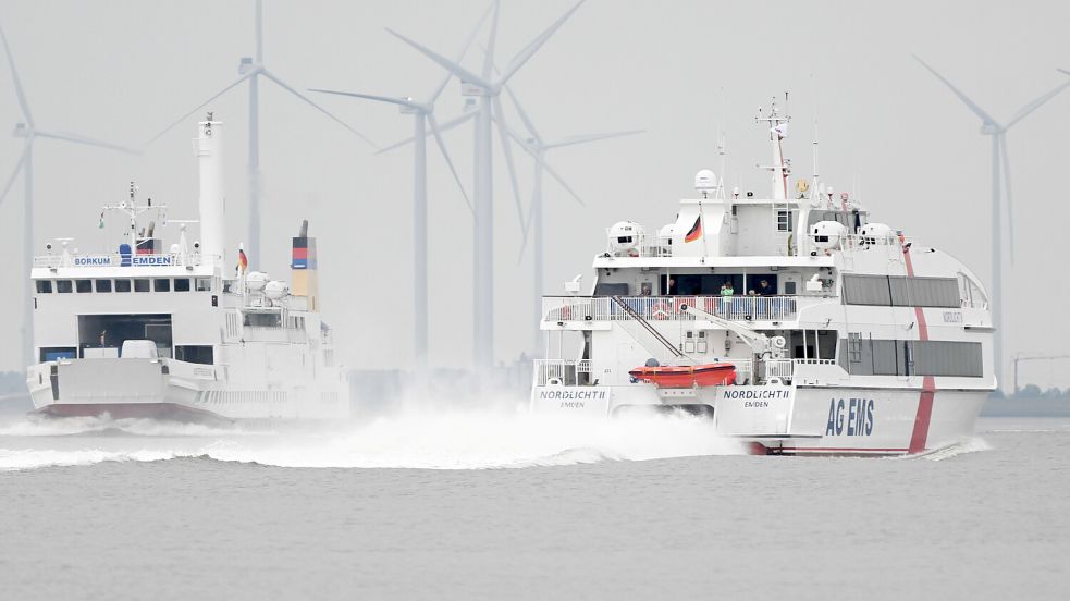 Der Katamaran verkehrt bis auf Weiteres nicht mehr zwischen Ditzum und Borkum. Foto: Lars Penning/dpa/Archiv