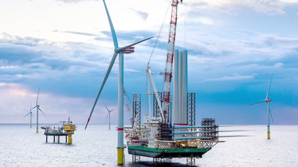 In den Windparks des Nordseeclusters in der Nordsee vor Norderney baut RWE mehr als 100 Windkraftanlagen, die ersten speisen bereits Strom ein. Foto: Matthias Ibeler/RWE