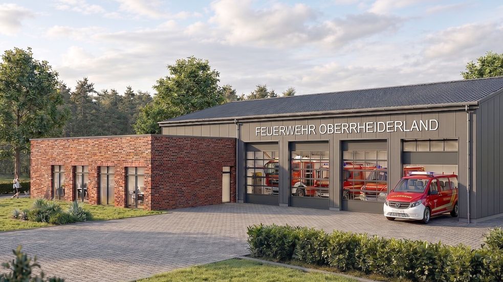 So soll die neue Heimat der Feuerwehr Oberrheiderland aussehen. Visualisierung: Radke Architekten